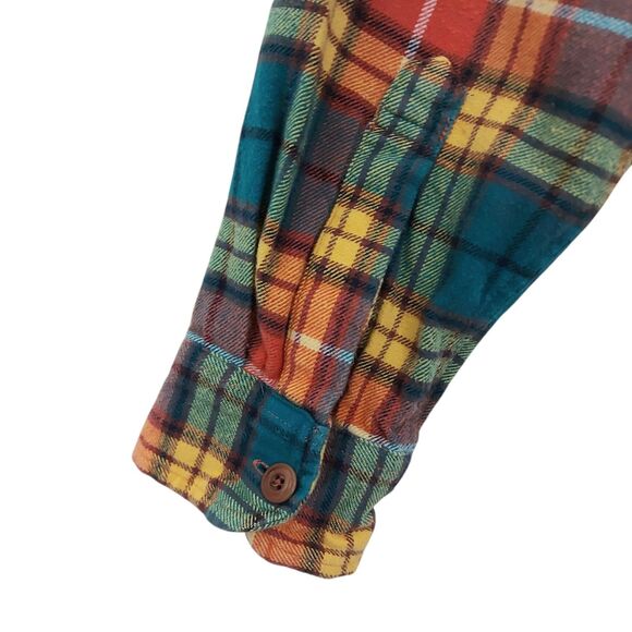 J Crew Flannel Shirt Mens Medium Orange Plaid Classic Double Brushed 100% Cotton - Picture 6 of 11